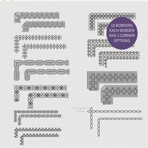 Blackwork Pattern - Borders & Corners - Set 1 by Peppermint Purple