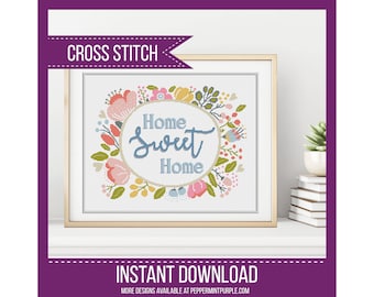 Home Sweet Home Cross Stitch Pattern - Cross Stitch PDF - Cross Stitch Chart by Peppermint Purple