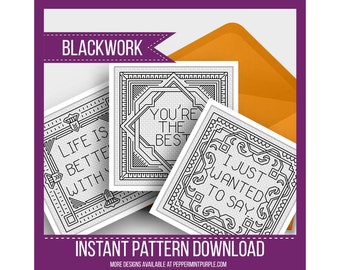 Art Deco Blackwork 3 Card Set - chart  by Peppermint Purple