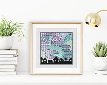 Motif noir et point de croix - Aurores boréales par Peppermint Purple