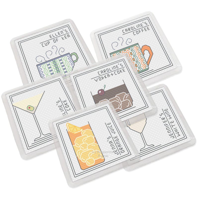 An image of a Blackwork & Cross Stitch Pattern created by Peppermint Purple called Blackwork & Cross Stitch Pattern - Personalised Drinks Coasters by Peppermint Purple