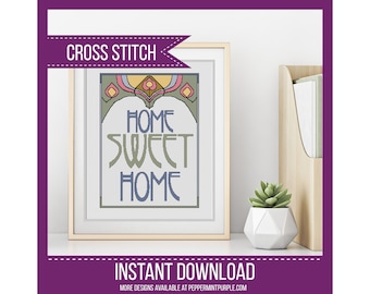 Cross Stitch Pattern, Home Sweet Home Art Deco Cross Stitch Pattern Chart - xstitch chart  - counted cross stitch Chart by Peppermint Purple