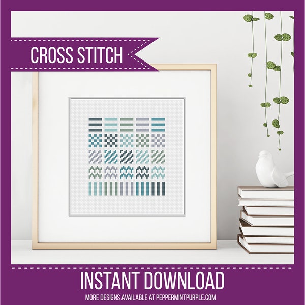 Geometric Cross Stitch Pattern, Turquoise Geometric Cross Stitch Chart, counted cross stitch Chart by Peppermint Purple