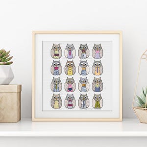 Blackwork Pattern - Blackwork Dressed Owls by Peppermint Purple