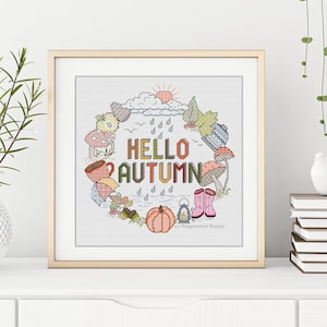 Blackwork & Cross Stitch Pattern - Hello Autumn by Peppermint Purple