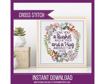 Cross Stitch Pattern - A Bushel and A Peck  - Cross Stitch PDF - Cross Stitch Chart - Gift Cross-Stitch Chart by Peppermint Purple