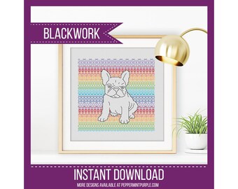 French Bulldog Blackwork Pattern by Peppermint Purple