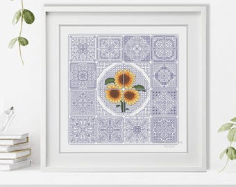 Motif noir et point de croix - Carreaux néerlandais - Tournesol par Peppermint Purple