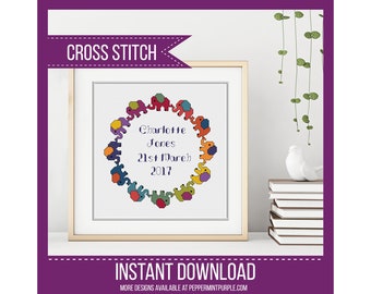 Elephant Cross Stitch New Baby Cross Stitch Baby Elephant Pattern,  Modern Cross Stitch, Elephant Baby  Cross Stitch by Peppermint Purple