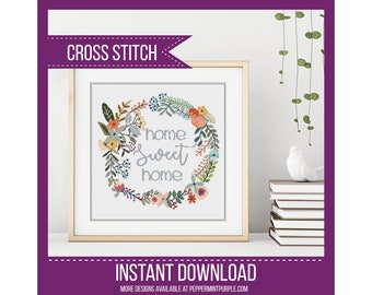 Home Sweet Home Cross Stitch Pattern - Cross Stitch PDF - New Home Gift Cross-Stitch Chart by Peppermint Purple