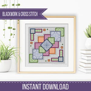 リフレクションズ ブラックワーク パターン: クロスステッチ PDF チャート
