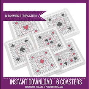 Card Suites Blackwork Coasters  Blackwork Pattern,  Coloured Blackwork Chart by Peppermint Purple