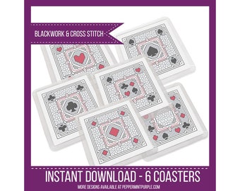 Card Suites Blackwork Coasters  Blackwork Pattern,  Coloured Blackwork Chart by Peppermint Purple