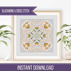 Patrón de Blackwork: Toques de flores y pájaros de Peppermint Purple