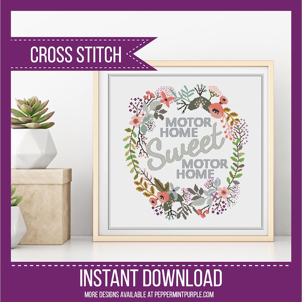 Motor Home Cross Stitch Pattern - New Motor Home Gift Cross-Stitch Chart by Peppermint Purple