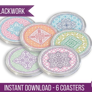 Mandala Blackwork Coasters, Blackwork Pattern, Mandala Blackwork Coasters, Coloured Blackwork Chartby Peppermint Purple image 2