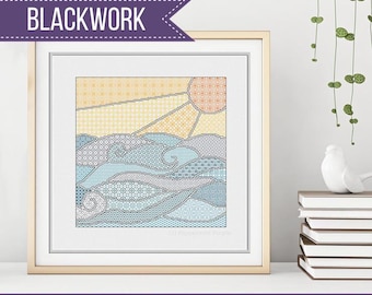 Patrón de Blackwork - Sunny Waves de Peppermint Purple