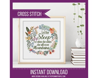 Cross Stitch Pattern, Let Her Sleep counted Cross-Stitch Chart, Let her sleep by Peppermint Purple