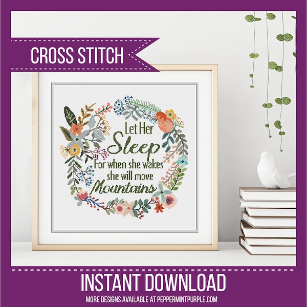 Cross Stitch Pattern, Let Her Sleep counted Cross-Stitch Chart, Let her sleep by Peppermint Purple