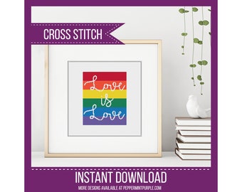 LGBT Cross Stitch Pattern, Love is Love , lgbt chart, lgbt Cross Stitch, Modern Cross Chart, counted cross stitch by Peppermint Purple