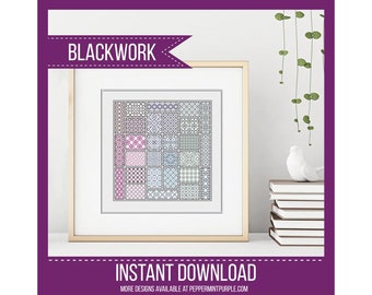 Blackwork Mini Rainbow Quilt Pattern (2020 sal colours) , BlackWork Chart, Coloured Blackwork Chart by Peppermint Purple