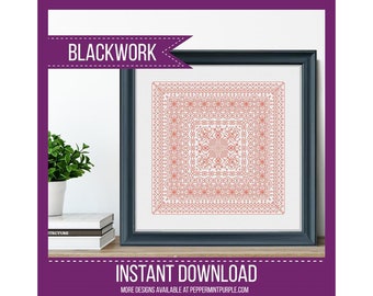 Blackwork Pattern, Study In Orange, Blackwork Chart, Cross Stitch chart  by Peppermint Purple