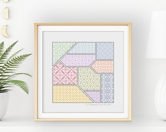 Patron Tangram Blackwork : motif de broderie pour débutant (motif PDF