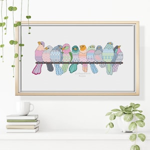 Svartstygnsmönster och korsstygnsmönster - Just Birds av Peppermint Purple