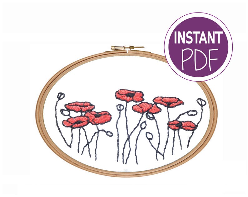 Hand embroidery nwcvq poppies embroidery design poppy hand  etsy Hand embroidery nwcvq poppies embroidery design poppy hand  etsy