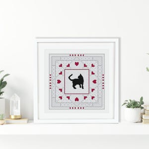 Blackwork Cat Pattern: Cross Stitch Design (PDF Download)