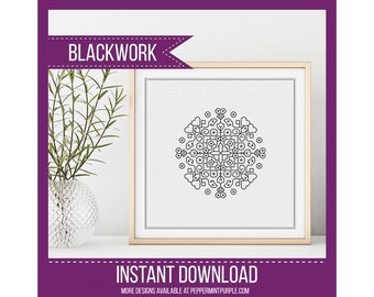 Blackwork Mandala Cross Stitch Pattern, BlackWork Mandala Chart, Blackwork Chart, Blackwork chart chart  by Peppermint