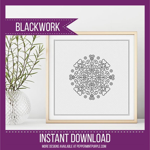 Blackwork Mandala Cross Stitch Pattern, BlackWork Mandala Chart, Blackwork Chart, Blackwork chart chart  by Peppermint