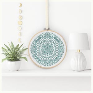 Blackwork Pattern - Mandala in Teal by Peppermint Purple