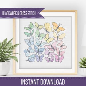 Blackwork & Cross Stitch Pattern - Blackwork Butterflies by Peppermint Purple