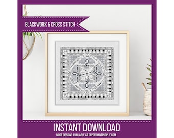 Hints of Music Blackwork & Cross Stitch chart  by Peppermint Purple