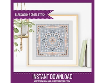 Blackwork & Cross Stitch chart , Hints of Orange by Peppermint Purple