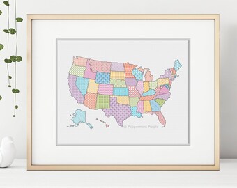 Carte Blackwork des États-Unis par Peppermint Purple