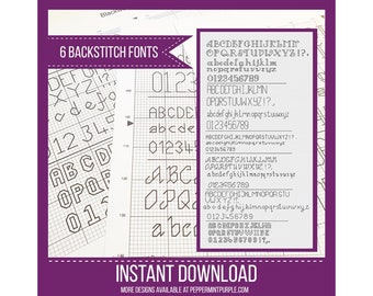 6 Backstitch / Blackwork Fonts - Chart by Peppermint Purple