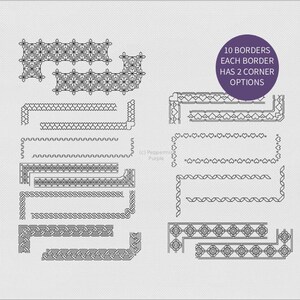 Blackwork Pattern - Borders & Corners - Set 2 by Peppermint Purple