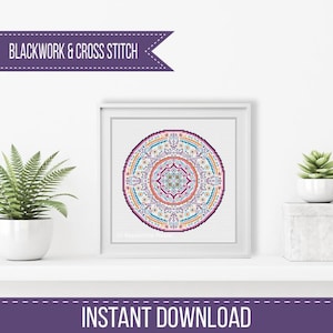 Blackwork & Cross Stitch Pattern - Blackwork Mandala 2 by Peppermint Purple