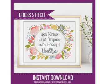 Vodka Cross Stitch Pattern - Cross Stitch PDF - Funny Cross Stitch Chart by Peppermint Purple