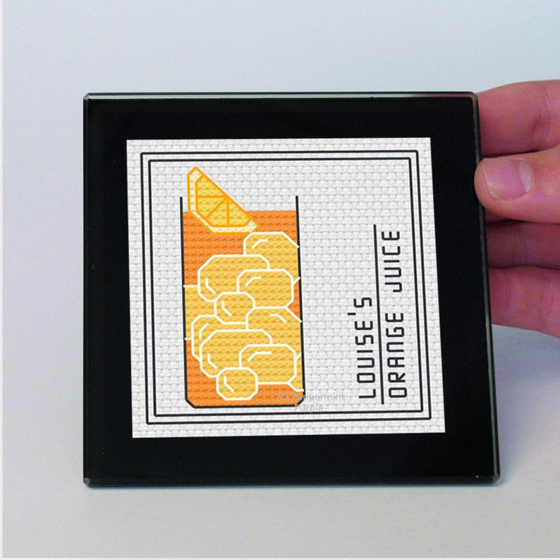 An image of a Blackwork & Cross Stitch Pattern created by Peppermint Purple called Blackwork & Cross Stitch Pattern - Personalised Drinks Coasters by Peppermint Purple
