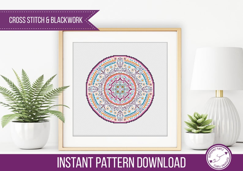 BlackWork Mandala Chart Blackwork chart chart by Peppermint Blackwork Chart Blackwork Mandala Cross Stitch Pattern