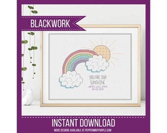 Blackwork Rainbow and Clouds Chart by Peppermint Purple