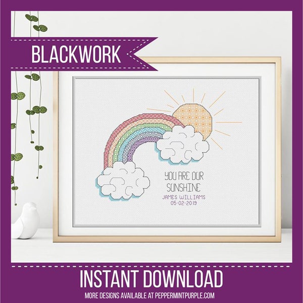Blackwork Rainbow and Clouds Chart by Peppermint Purple