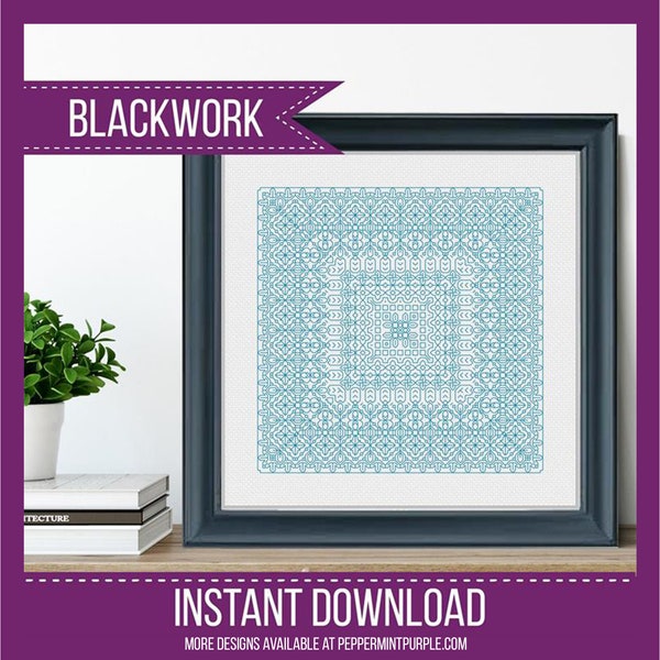 Blackwork Pattern, Study In Turquoise, Blackwork Chart, Cross Stitch chart  by Peppermint Purple