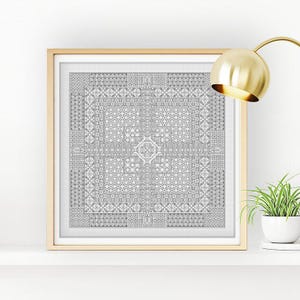 Blackwork Square Pattern: English Garden Design (PDF Downloadable Chart