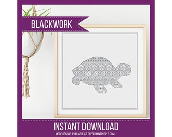 Blackwork Embroidery Turtle Pattern, BlackWork Turtle Chart, Blackwork Chart, Blackwork chart by Peppermint Purple
