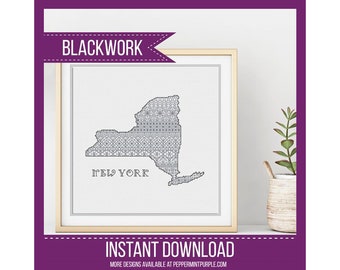 New York Blackwork Pattern, New York Blackwork Chart by Peppermint Purple