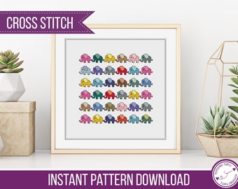 Elephant Cross Stitch Chart, Cross Stitch Pattern, Nursery Baby Elephants counted cross stitch Chart, elephant xstitch chart  by Peppermint